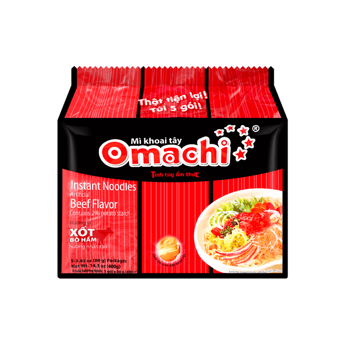 Vietnamese Instant Noodles , Artificial Beef Flavor , 5 Packs , 14.1 oz【Contains 2% Potato Starch】