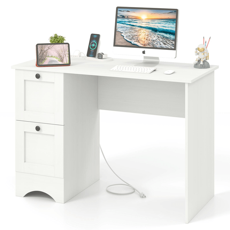 43 Inch Computer Desk With ChargIng Station for LivIng Room-White 3