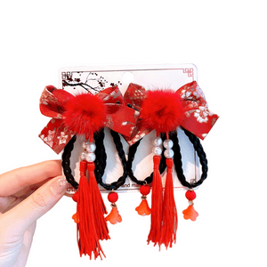 [중국 직배송] 밀리 아동용 설날 헤어 액세서리 여아용 가발 리본 설날 헤어핀 [리본 가발] 1쌍