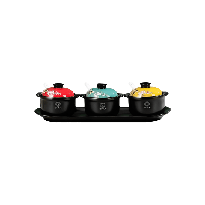 3-Piece Ceramic Kitchen Canisters Set with Spoon Small