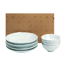 Jingdezhen Ceramic Dinnerware Peonies Bloom Set 4.5" Rice Bowl*4+8"Plate*2+8"Deep Plate*2
