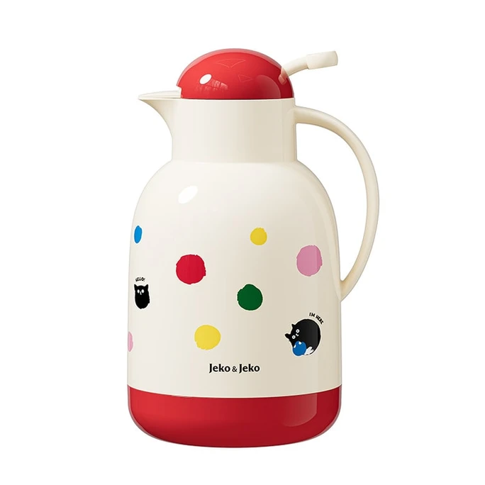 Thermos flask insulated water bottle hot water large capacity polka dot cat design 1.3L 1 piece