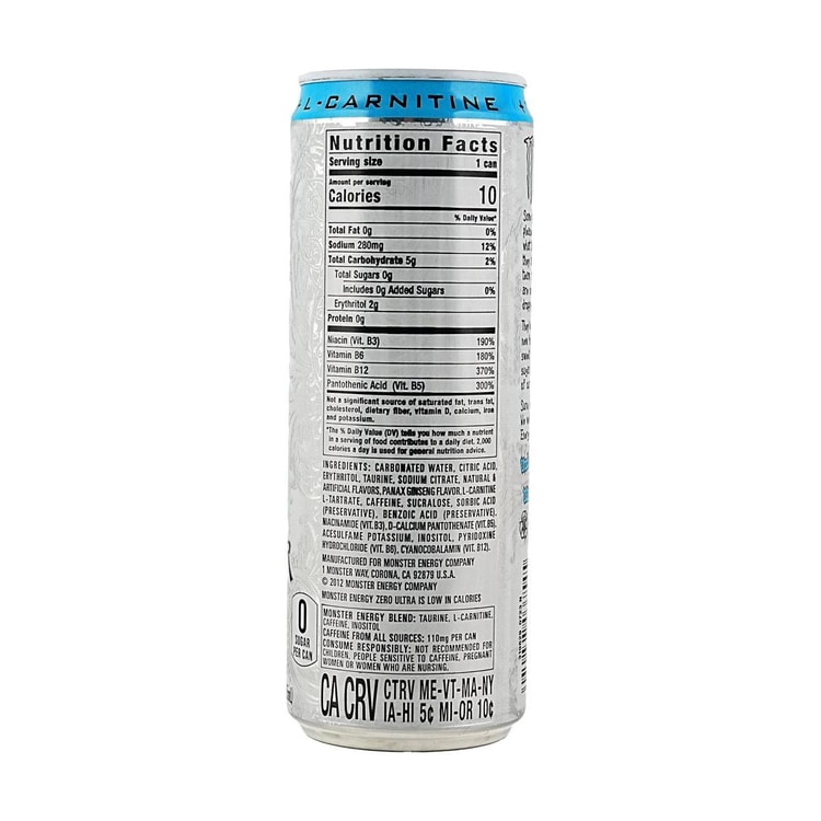 how much l carnitine is in monster Monster® Zero Sugar Lando Norris Energy Drink Can, 16 fl oz Monster Energy Monster Energy ,Zero