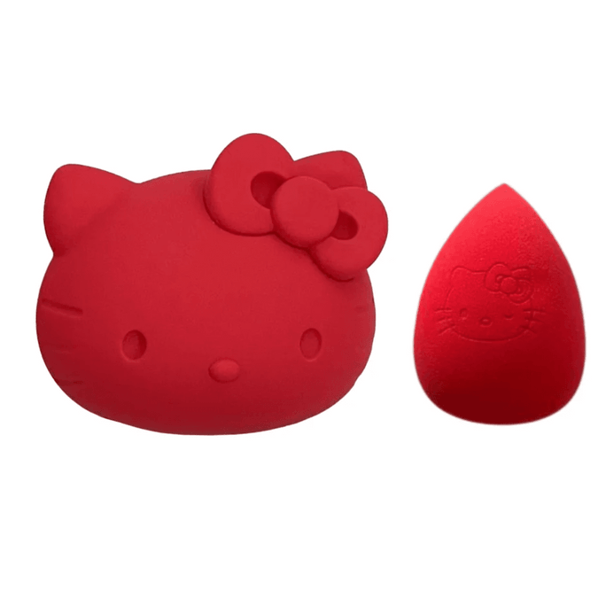 Hello Kitty Silicone Makeup Sponge Case and Blending Sponge Set - Beauty Blender Holder with Ventilation (Red)