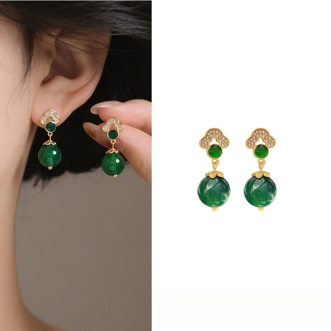 【新中式祥云玛瑙耳钉】 微镶复古耳环 14K加厚镀金 + S925 银 东方美学轻奢耳饰 日常佩戴精致感拉满