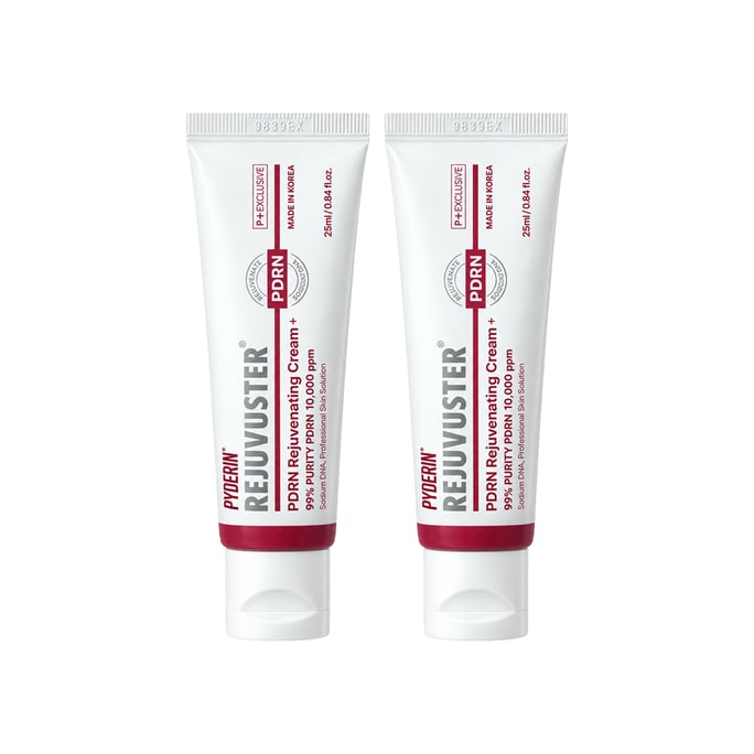 REJUVUSTER PDRN 리쥬베네이팅 크림+, 10,000ppm 99% 순도 연어 DNA, 나이아신아마이드, 세라마이드 & 에코인 함유 97 Kda 페이셜 모이스처라이저, 피부 장벽 강화, 색소 침착 및 주름 개선, 25 ml / 0.84 Fl. Oz.*2