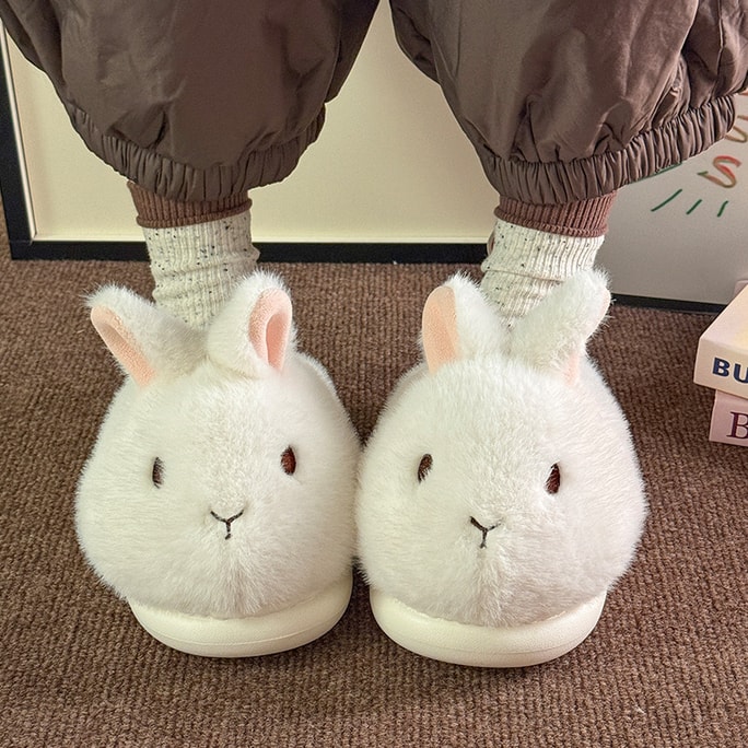 Cream Bunny Cotton Slippers 38-39 【Cute Bunny Design】eva, 4cm Sole. Soft Plush, Non-slip & Lightweight. Perfect For Home. Fall/winter Warmth. [Cute & Warm]