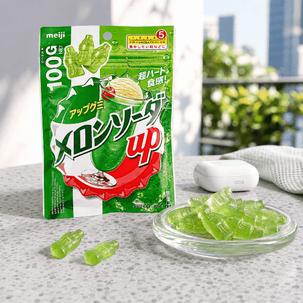 日本MEIJI明治 哈密瓜苏打味硬质软糖 100g【清爽气泡】【人气零食】 