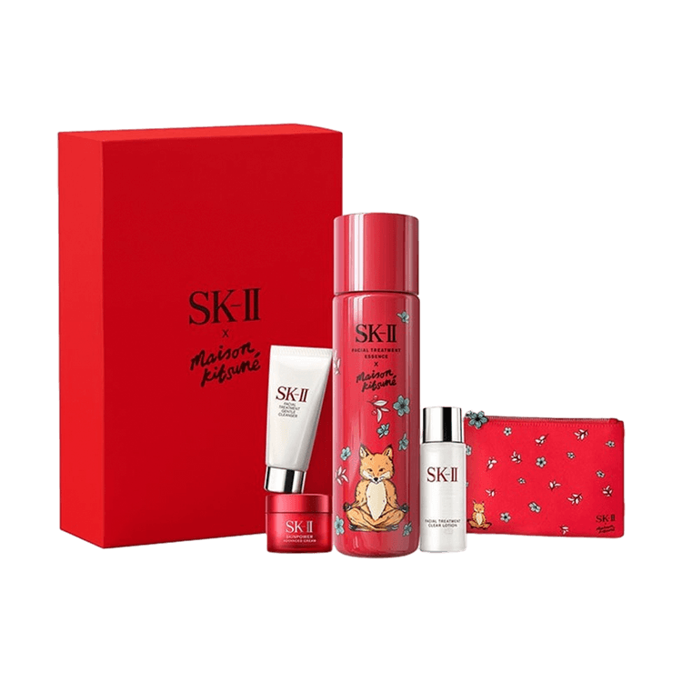 日本SK-II SK2 ×MAISON KITSUNÉ假日限量 肌源赋活精华露护肤礼盒 赠红色手包【2023秋冬节日限定】