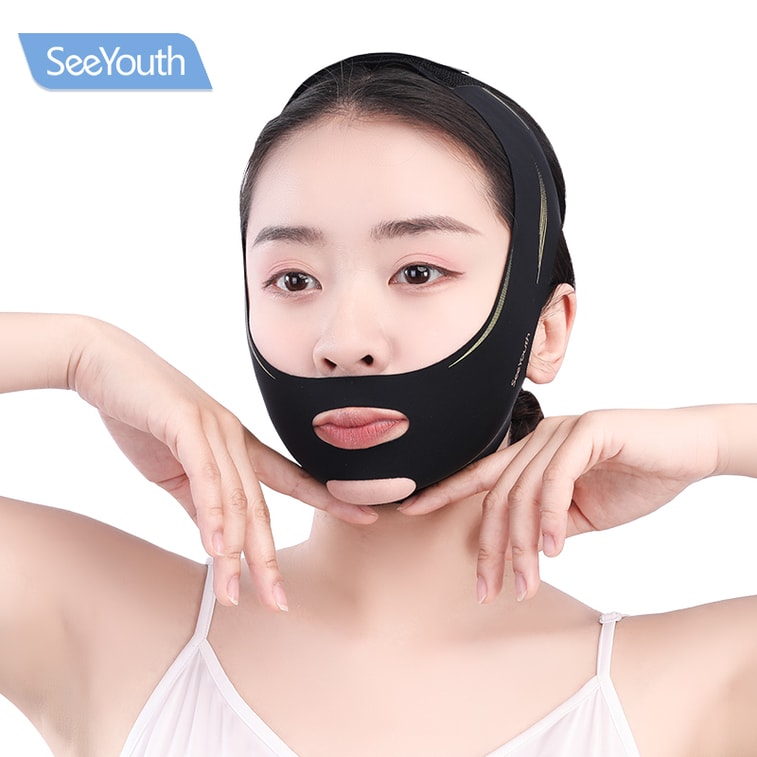 SeeYouth 프로-자일란 블랙 밴디지, 스타일 B, V-페이스 밴디지, 수면 리프팅 밴디지 마스크, 이음새 없는 업그레이드 버전, 블랙, 1박스 9