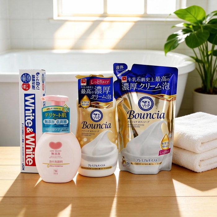 【YAMI Value Pack】Bouncia Premium Moist Body Soap Body Wash, with Refill +  Face Wash + White Toothpaste
