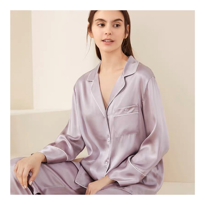 Real Silk Pajamas Female Mulberry Silk Home Clothes Suit YSF8C209-2019#Soft Purple(heavy lb 19 m/m) M