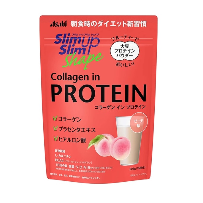 日本朝日ASAHI SLIM UP SLIM 大豆蛋白代餐粉 減肥瘦身粉 粉末奶昔 蛋白粉 桃子口味 225g