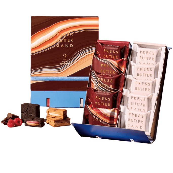 【日本直送】ジャパンプレス バターサンド 限定版 オリジナル＆ラズベリーチョコレート入りバターサンドクッキー（2箱 計10枚入り）