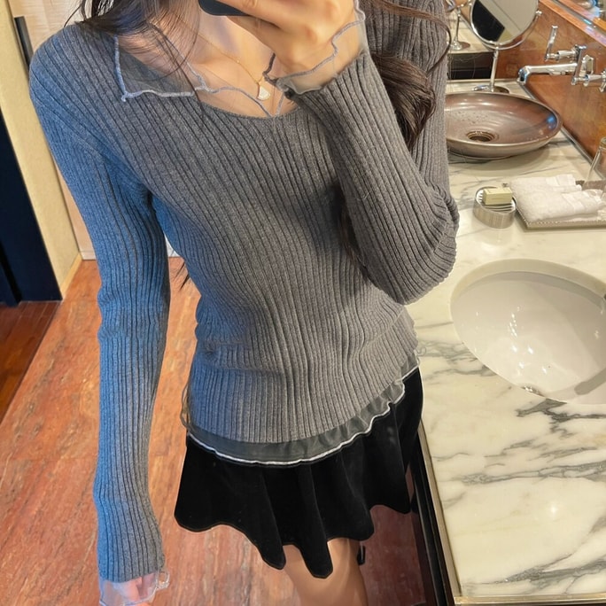 【加拿大直邮】 加拿大 SCENARIO 气质透纱拼接针织打底 均码 三色 灰色 均码