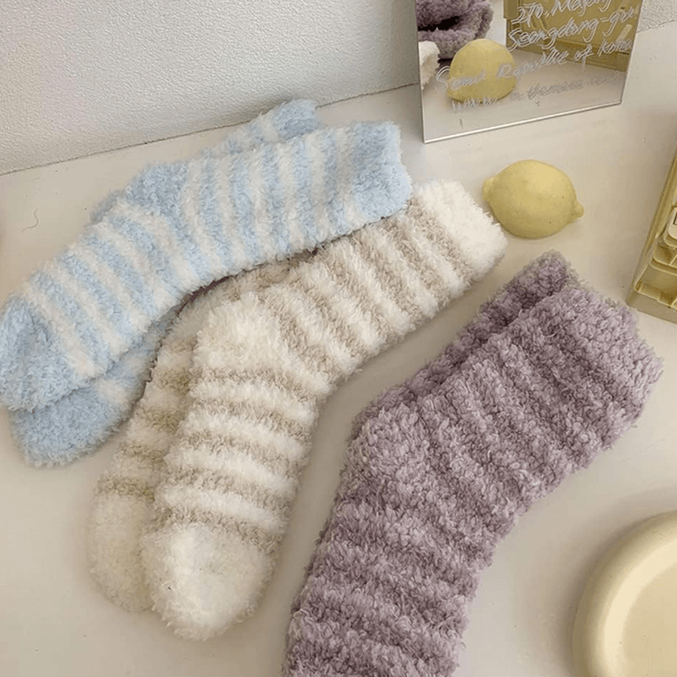 Plush Socks Striped Fleece Coral Fleece Blue 4