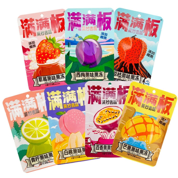 Jelly fruit board mixed flavor Konjac jelly Strawberry/prune/lychee/Mango/Lemon/passion fruit/white Peach Snack - 65g/4 packs