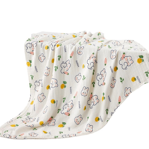 【中国直送】Sanli ベビーバスタオル 子供用 純綿ガーゼ フルコットン 超柔らか 吸水速乾 新生児ラップ 6層 スイートオレンジバニー 110*110cm*1