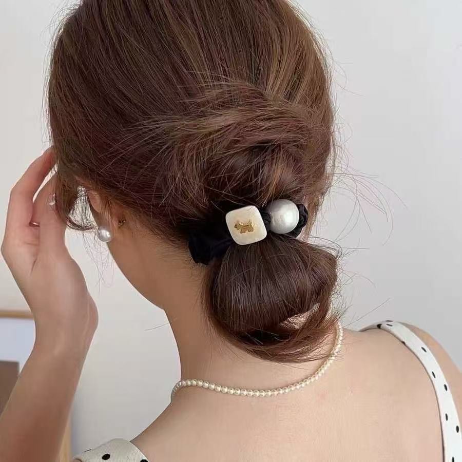 Puppy Pearl Head Rope Female 2025 New Style Simple and High Elasticity Hairbands 1 Pair
