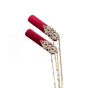 Red Phoenix Tianxi New Chinese-Style Red Pearl Tassel Hair Clips, Women's Pearl Tassel Bb Clips 7.5cm*1 Pair