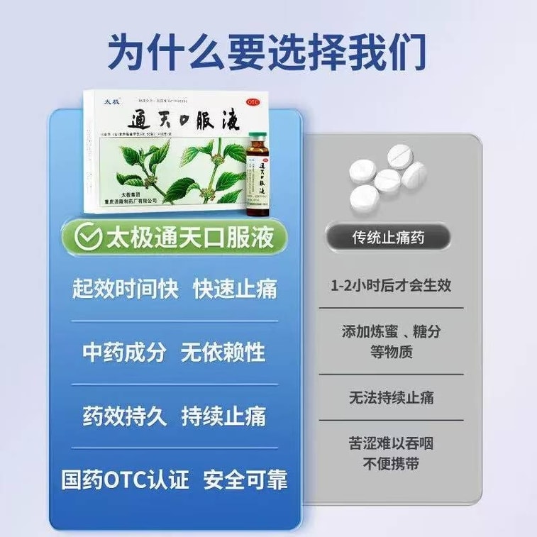 Tongtian Oral Liquid is a special medicine for treating headaches and migraines. 6 vials per box