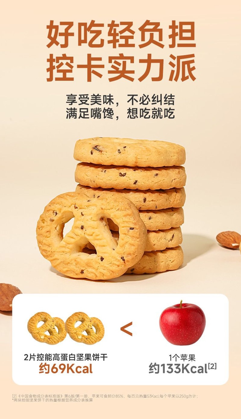 控制 【店慶大促】高蛋白堅果餅乾低0粗糧脂肪卡全早餐代餐飽腹麥壓縮健康零食80克*1袋