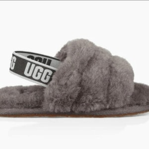 美国 MOM LOVES ME UGG KIDS FLUFF YEAH SLIDE in Charcoal US  9