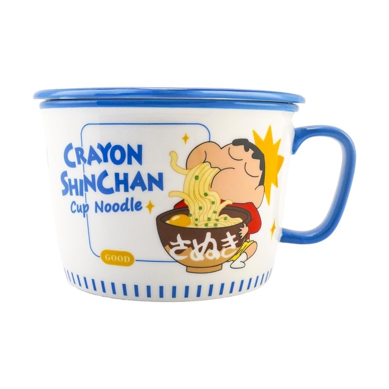 摩登主妇 日式泡面碗泡面杯 大号陶瓷杯子带盖 微波炉烤箱可用 蓝色 约950ml【蜡笔小新联名】 8