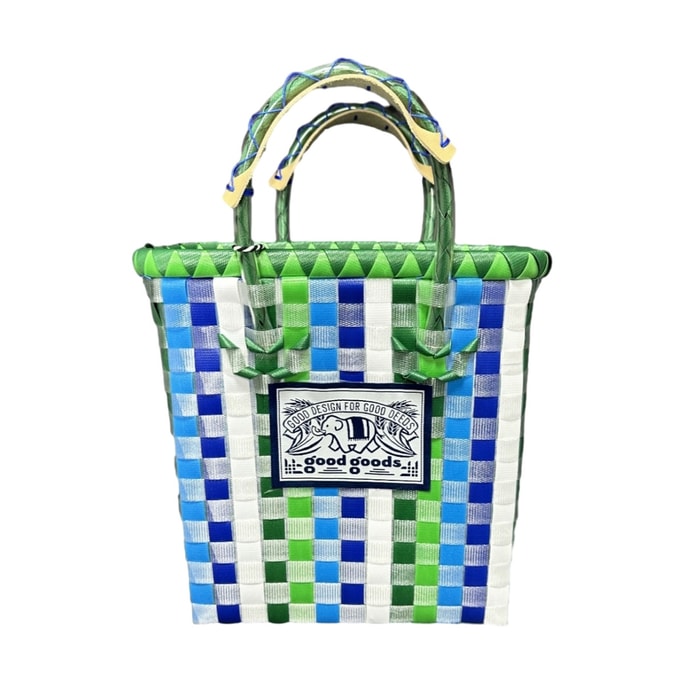 泰国 Goodgoods 小象手工编织大容量手提沙滩包-绿蓝白拼色【网红必备】1个