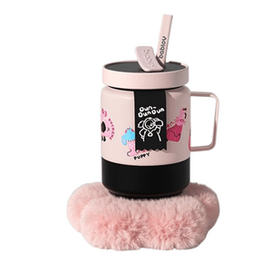 【中国直邮】 花伴森 保温杯女生高颜值大容量杯子不锈钢咖啡带吸管水杯  吨吨哈水650ml