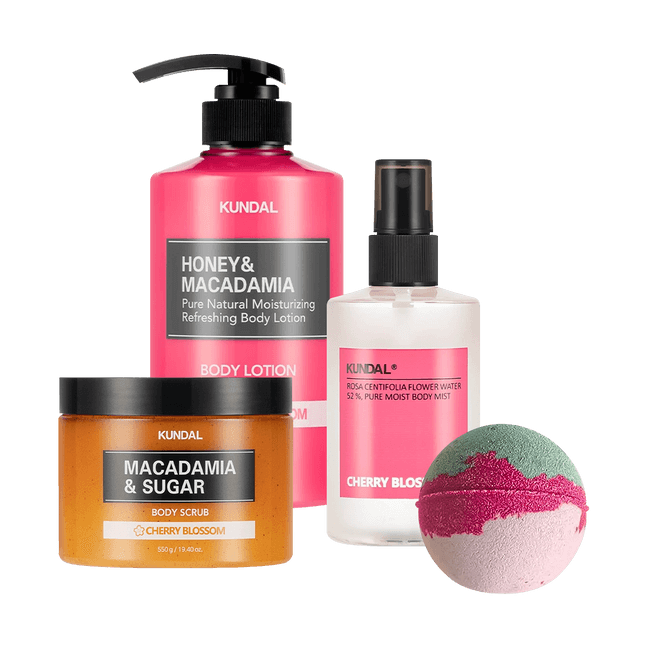 Bath Spa Gift Box - Body Lotion 258ml, Body Scrub 230g, Bath Bomb 1pc, and Body Mist 128ml, #Cherry Blossom