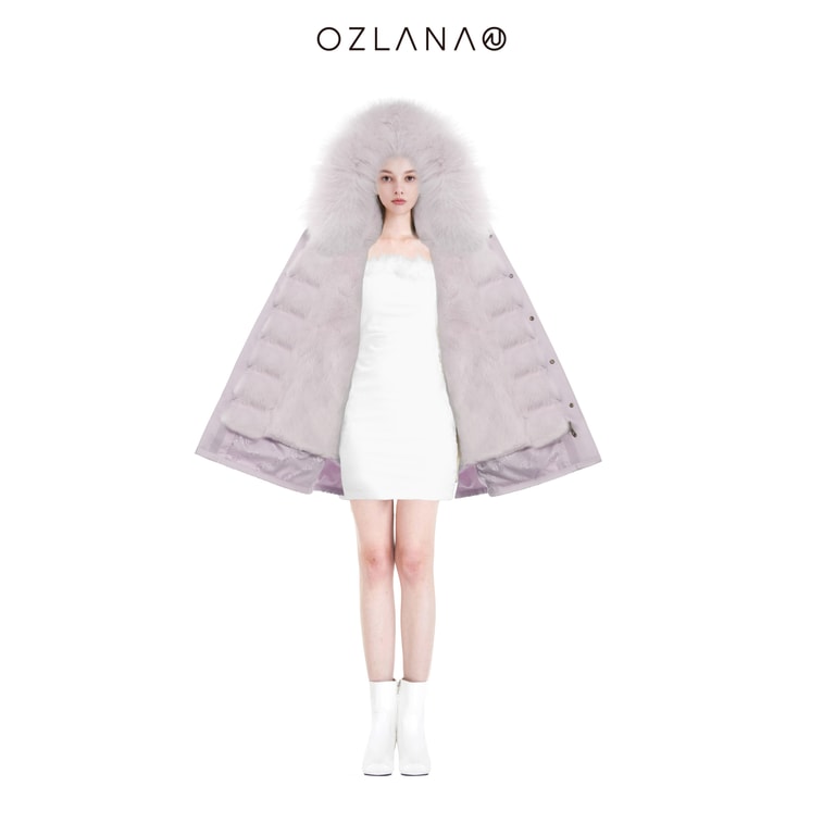【中國直郵】【預售】OZLANA 冬季設計師款派克服 霧霾紫休閒派克+紫色積雪獺兔/狐狸毛 M 發貨需5-15工作日 5