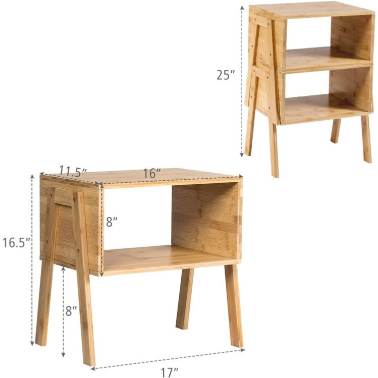 2 Pieces 25 Inch Bamboo Nightstand Sofa Table With Storage Shelf 5