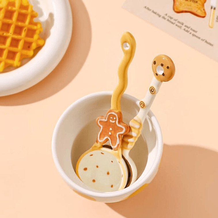 [중국 직배송] 카와시마 귀여운 세라믹 스푼 롱 핸들 크루아상 스푼 16*4.2cm*2개 3