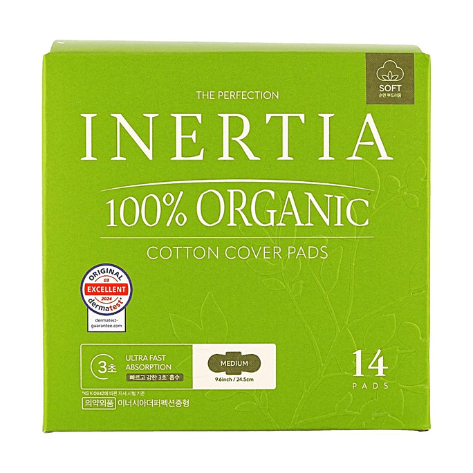 100% Organic Cotton Pads with Wings Ultra Fast Absorption Medium 9.6 Inch 14pcs