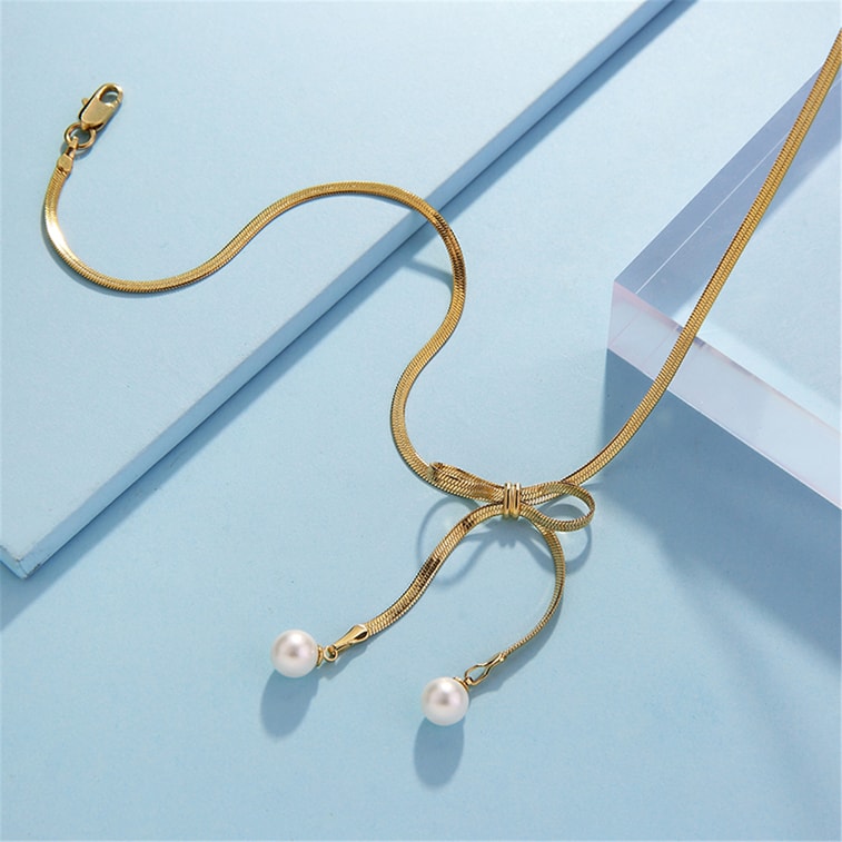 Bowknot Choker Necklace for Women Girls Golden 4