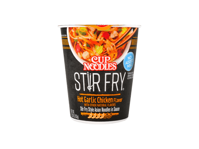 NISSIN Stir Fry Cup Noodles, Hot Garlic Chicken Flavor, 2.93oz