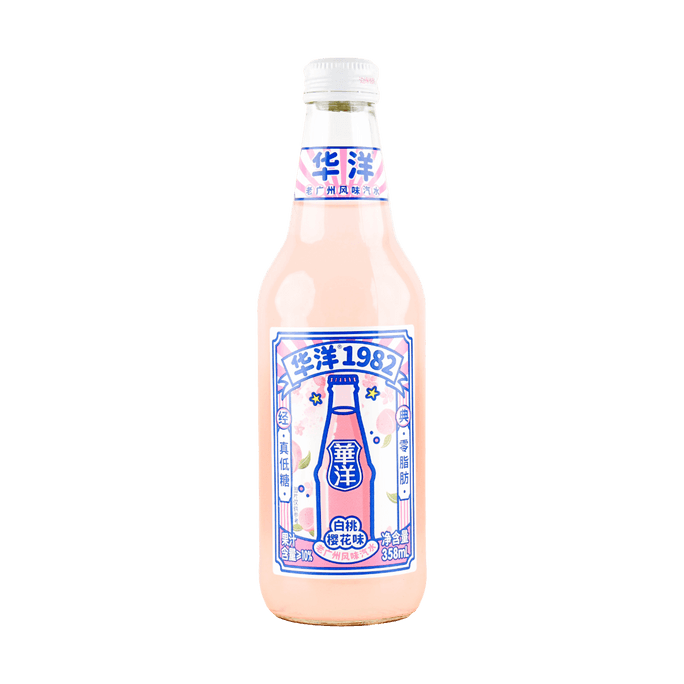 【老廣州風味】華洋1982 果汁汽水 白桃櫻花味 358ml【低糖0脂肪】