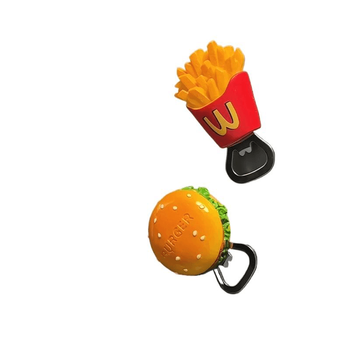 Hamburger Fries Fridge Magnets Bottle Kitchen Household Lid Opener, Cute 4.5*5cm *1 Piece
