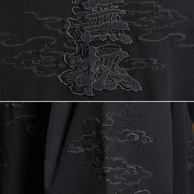 Chinese Style WUJI Embroidered Short Sleeve T-shirt For MenBlack XX-Large 3