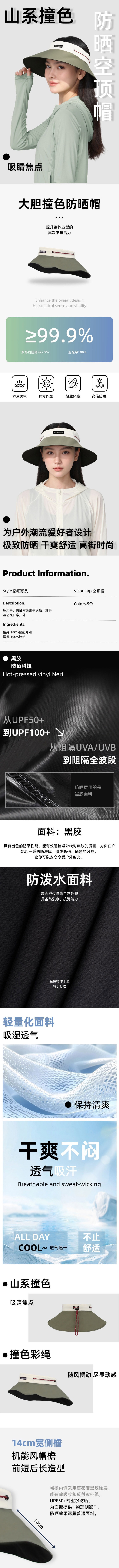 【中国直邮】 HSPM 防紫外线山系撞色彩绳空顶帽舒适透气遮阳帽 藏青色&纯白 F 1个