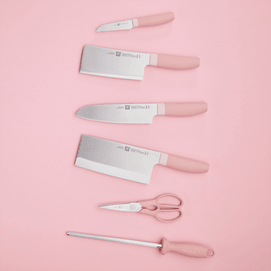 德国ZWILLING双立人 家用厨房不锈钢刀具7件套 刀 菜刀水果刀切菜刀砍骨刀剪刀 限定虾粉色 粉刀 肖战代言