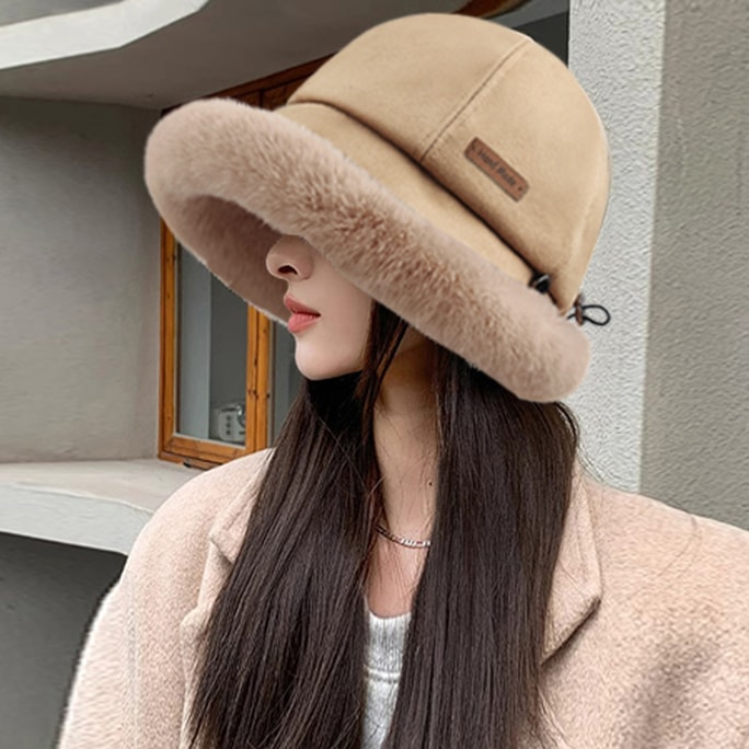 HSPM 帽子女秋冬加绒保暖防寒渔夫帽日系休闲百搭护耳包头帽  卡其F 一个