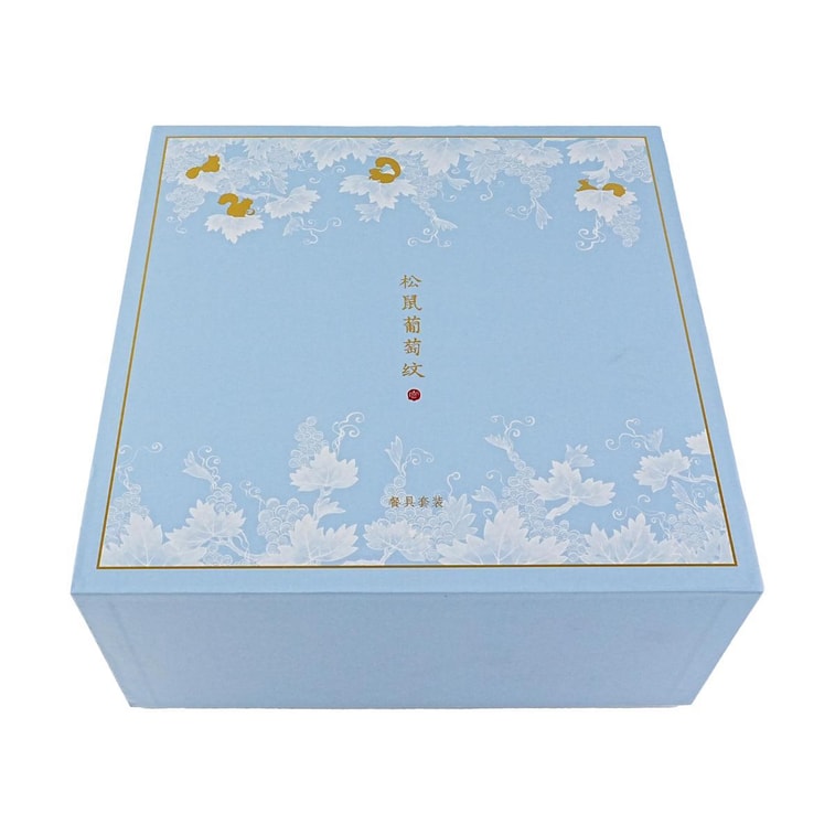 故宮文創 松鼠葡萄紋碗碟盤餐具組 骨瓷碗具 新年禮物 1組 內含4碗+1大盤+1小盤 8