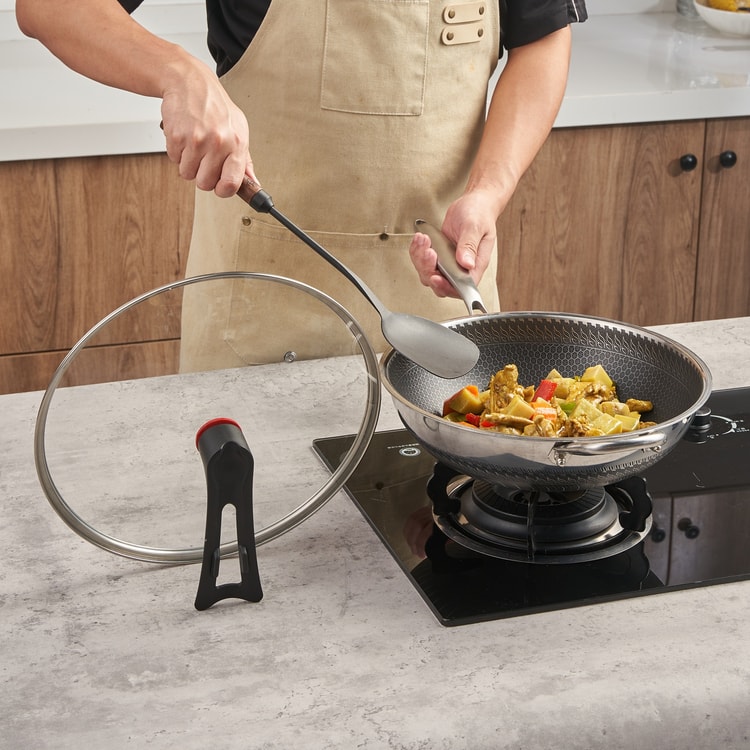 ノンスティック中華鍋、フライパン家庭用フラットノンスティック蓋付き