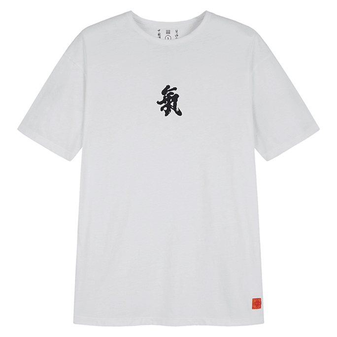 Chinese Style Qi Printed Cotton Short Sleeve T Shirt For Men/Women,White,Medium