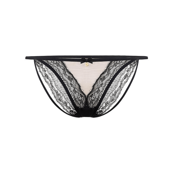 Sheer Lace Low-Rise Panty for Women, Sensual Minimal Coverage Brief, Shadow Black, Size M