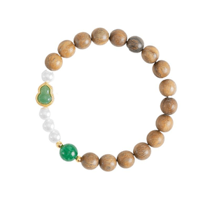 [中国直送] 普陀山天然緑白檀オリジナル中国風ブレスレット、緑白檀+人工真珠8mm