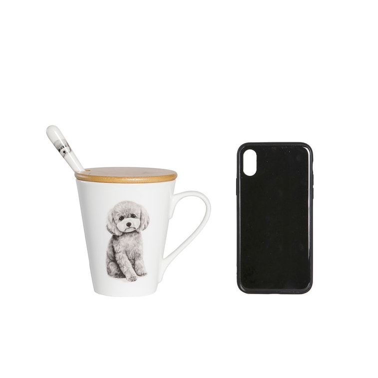 페토라마 세라믹 반려동물 초상화 프린트 물병 + 대나무 뚜껑 + 세라믹 손잡이 스테인리스 스틸 스푼 세트 - 그레이 푸들 7