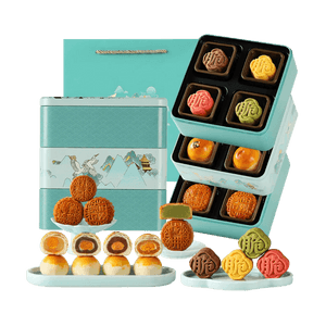 Clouds Brocade Mooncake Gift Box, 12 Pieces 22.93 oz [Red Bean+Egg Yolk Lotus Seed Paste+Mango Pomelo Sago Lava+Cheese Flv]